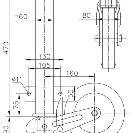 Winterhoff Opklapbaar Winterhoff neuswiel - 60 mm - premium kwaliteit